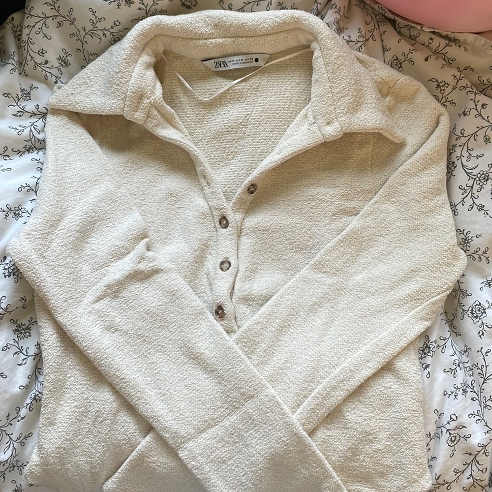 TAN COLLARED HENLEY LONG SLEEVE TOP FROM ZARA